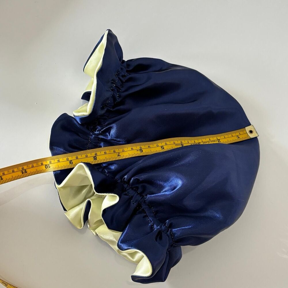 Reversible Satin Sleep Bonnet Hat – Navy & Yellow – Extra Large, Elastic Fit - Picture 12 of 16